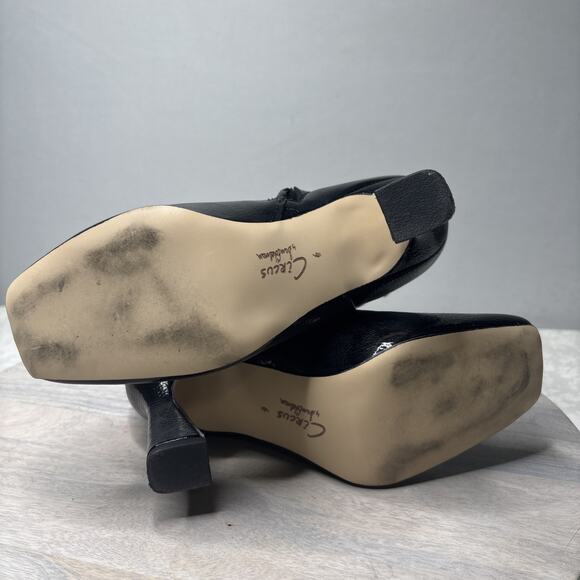 Circus by Sam Edelman Women’s Black Patent Ankle Boots Gold Buckle Zip Heel Size - Picture 7 of 9